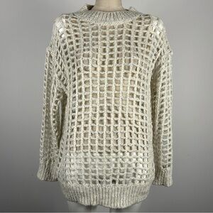 ❤️ Urban Outfitters Open Square Knit Holes Cream Oversized Sweater S